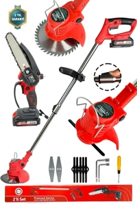 KİMMEER PLUS 2'Li Set 21v Çift Akü Uzatmalı Kollu Çalı Ot Biçme Şarjlı Tırpan Ve Testere